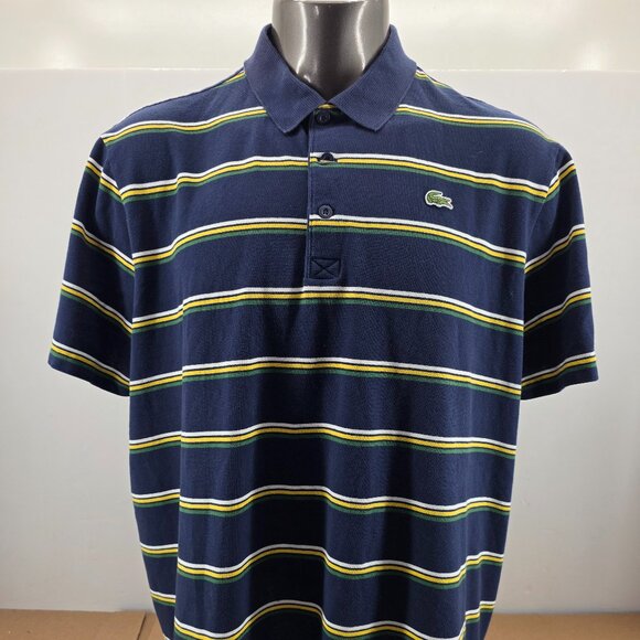 Lacoste Sport Polo Shirt Mens 4XL FR 9 Blue Shirt Striped Short Sleeve Preppy - Picture 1 of 16